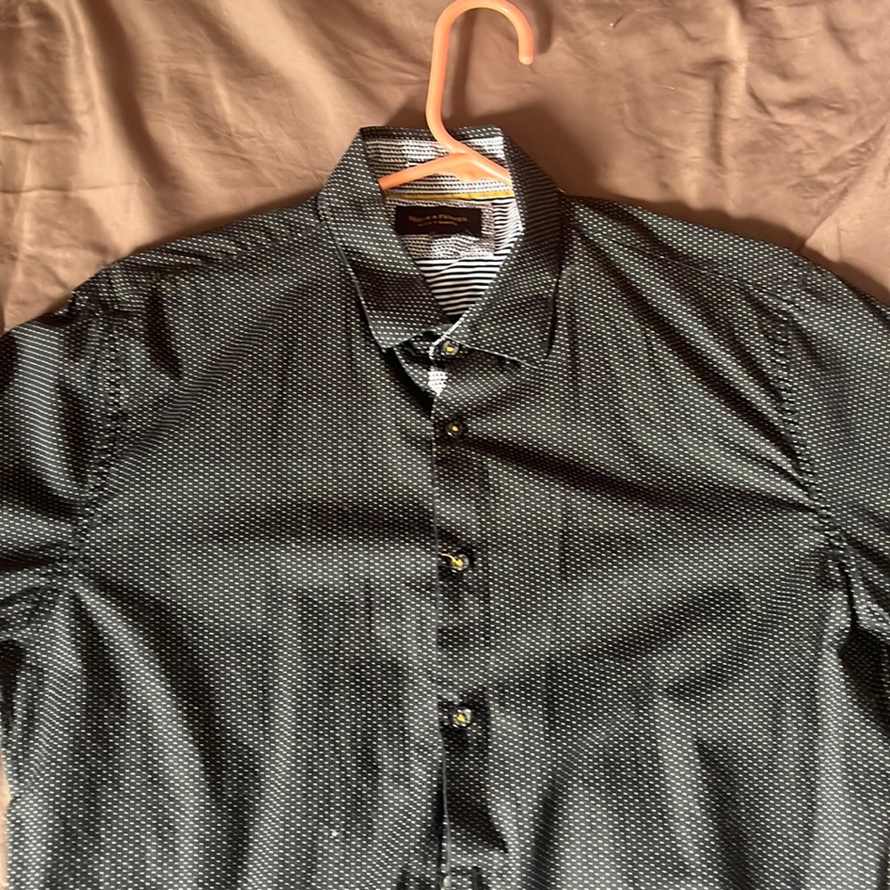 Denim & flower white polka dot on black dress shirt